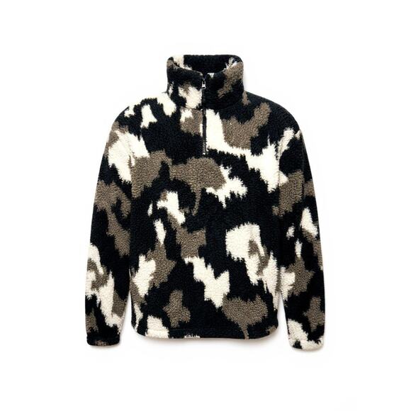 Eddie Bauer Neutral Camo Faux-Fur Sherpa Half-Zip Pullover Size Medium - Picture 1 of 13